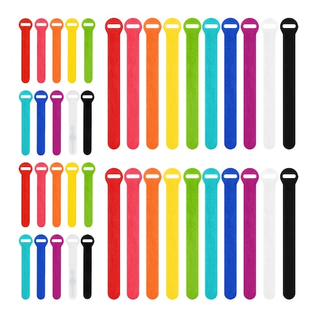 Self-Gripping Cable Ties (Assorted 40-Pack) Multi-Color - Reusable Hook And Loop Ties